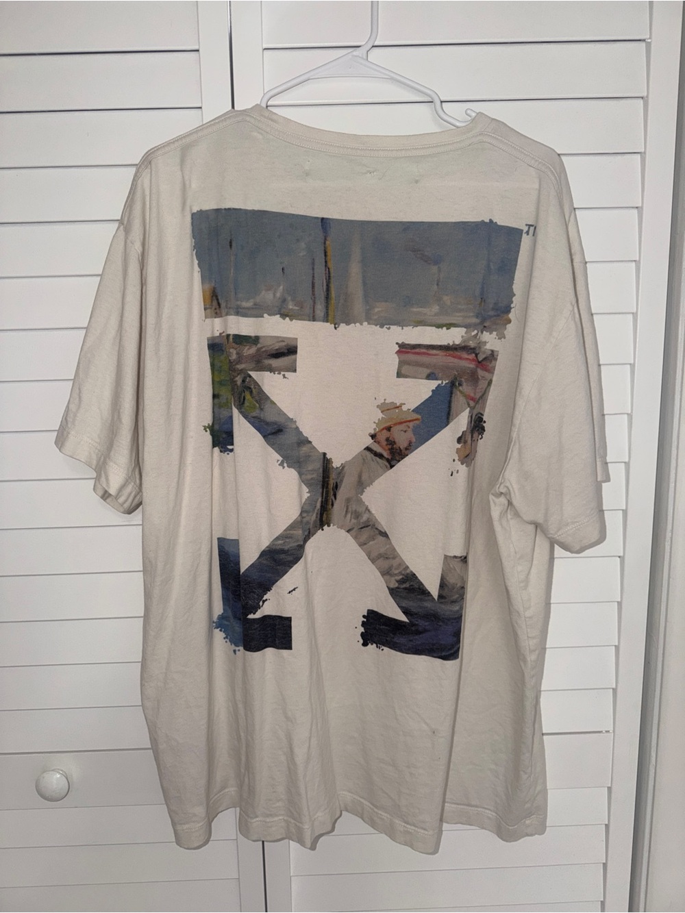 Off-White Neutral Beige Crewneck Short Sleeve Tee